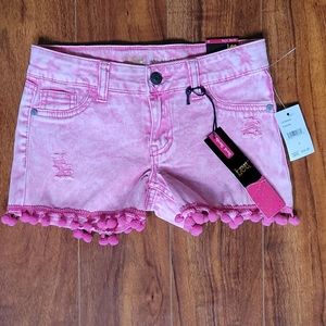 Lee Fuscia Shorty Shorts Pom-Poms  Super Stretch  Destructed  Girl's 10  NEW